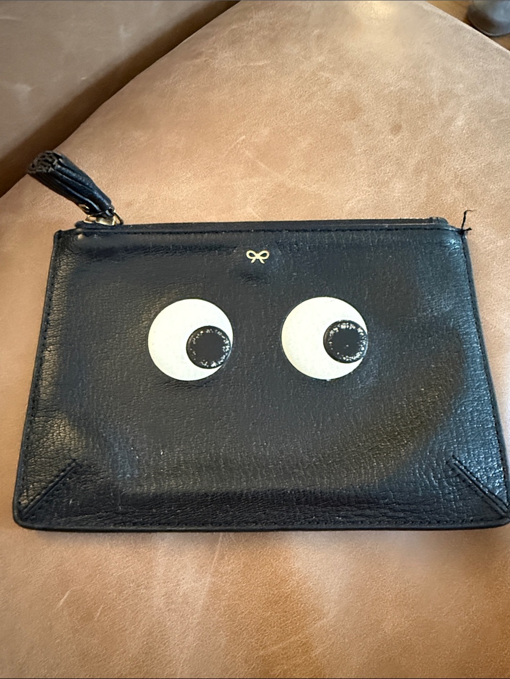 Anya Hindmarch Black Eyes Wristlet Pouch with White Eye Motif